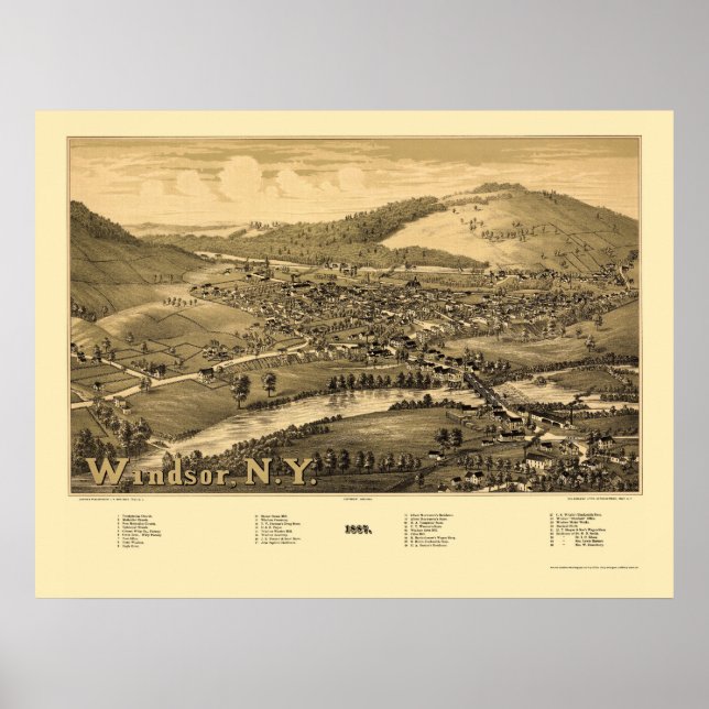 Windsor, NY Panoramic Karta - 1887 Poster (Framsidan)