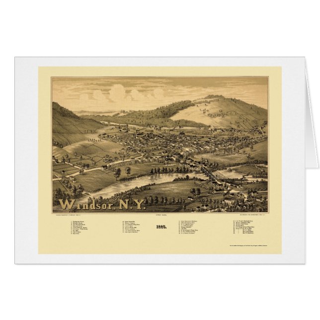 Windsor panorama- karta för NY - 1887 Hälsningskort (Framsidan Horizontal)