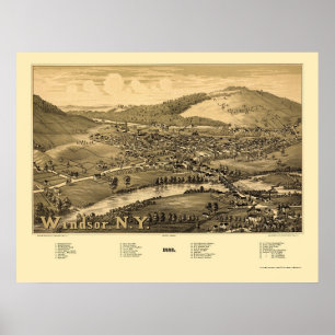 Windsor panorama- karta för NY - 1887 Poster