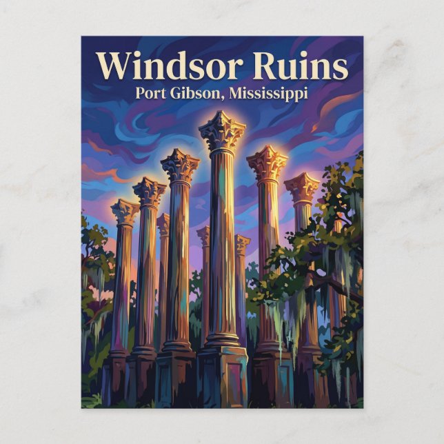 Windsor Ruins Mississippi Vykort (Framsida)