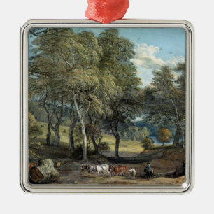 Windsor skog med oxar som drar timmer, 1798 julgransprydnad metall