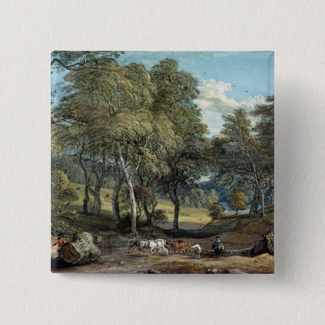 Windsor skog med oxar som drar timmer, 1798 knapp (Framsida)