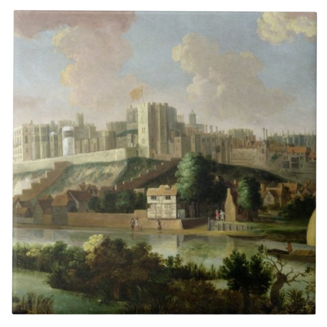 Windsor slott som ses från Thamesen, c.1700 (olje- Kakelplatta (Framsidan)