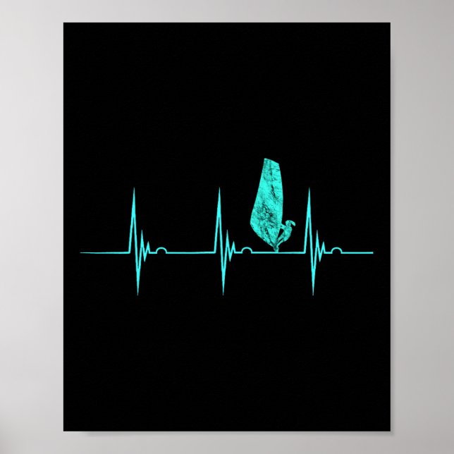 Windsurfer Heartslag Ekg Pulse Vatten sport Windsu Poster (Framsidan)
