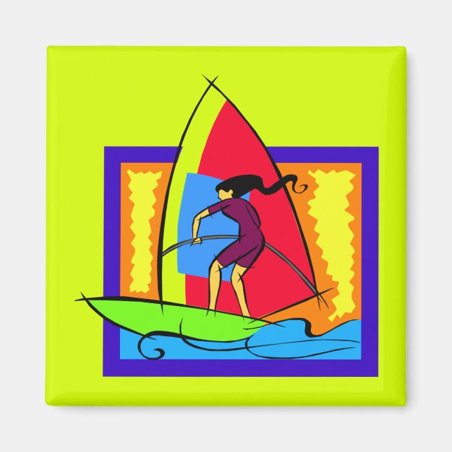 Windsurfer Ocean Sports Boat Surfa Vågar Magnet (Framsidan)