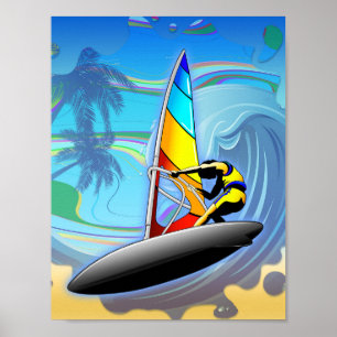 WindSurfer på Ocean Vågar Poster Pappert (projekti