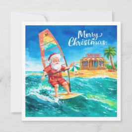 Windsurfing Santa Beach Christmas Card Julkort