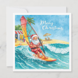 Windsurfing Santa Beach Christmas Card Julkort