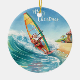 Windsurfing Santa Beach Christmas  Julgransprydnad Keramik