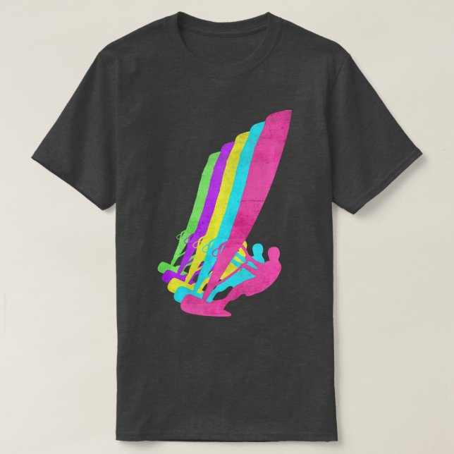 Windsurfing Surfing 80 s Färg 1980-talets Långärma T Shirt (Design framsida)