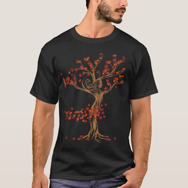 Windswept Autumn Artistic Träd Spirit Dryad Druid T Shirt (Framsida)