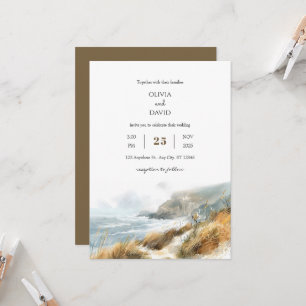 Windswept Cliffs Coastal Trail View Beach Wedding Inbjudningar