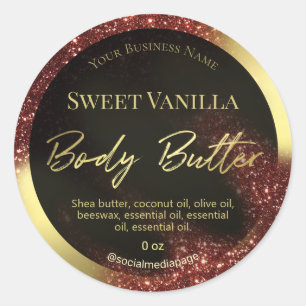Windswept Glitter Red and Guld body Butter Labels Runt Klistermärke