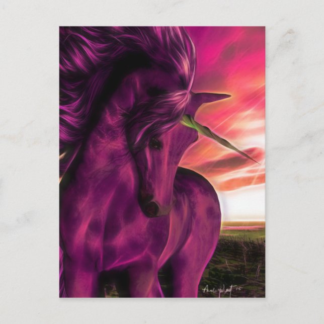 Windswept Unicorn i Amethyst Vykort (Framsida)