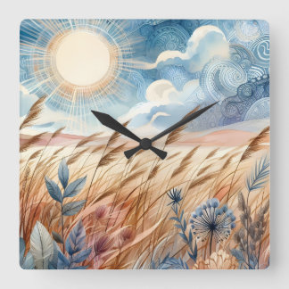 Windy Day Rustic Boho Mountain Prairie Land Fyrkantig Klocka