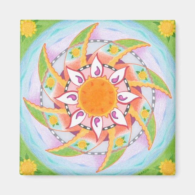 Windy Sunblommor Refrigerator Magnet (Framsidan)