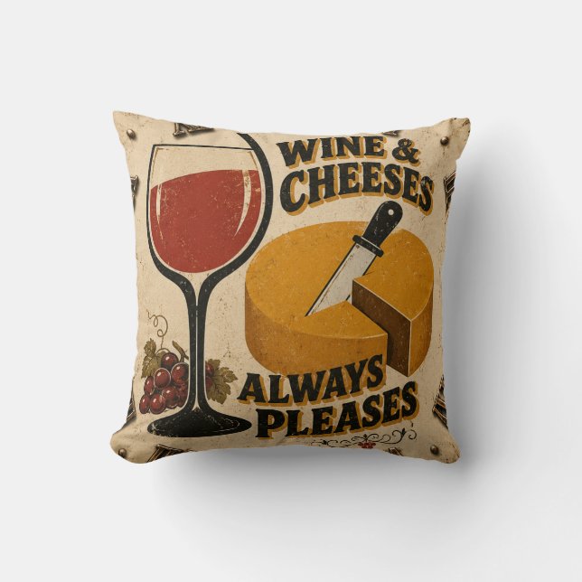 Wine and Cheese Always Pleases Rustic Kitchen  Kudde (Framsida)