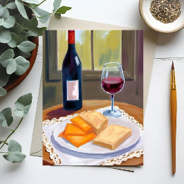 Wine and Cheese | Watercolor Painting Vykort