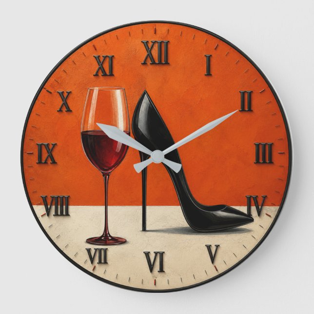 Wine and High Heels Modern Wall Art Stor Klocka (Framsida)