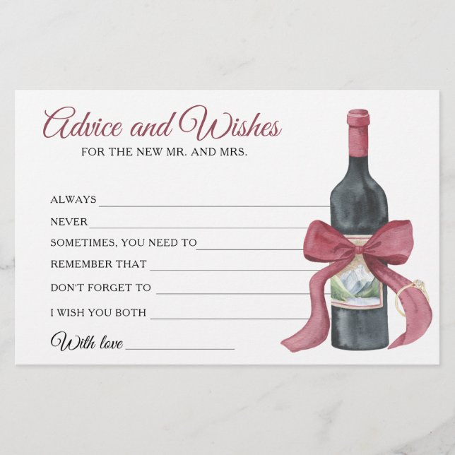 Wine before vows Bridal Shower Advice and Wishes Brevpapper (Framsida)