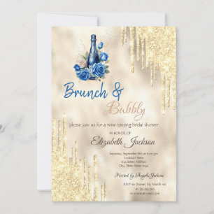 Wine Blå Rosor Guld Dropar Brunch & Bubbly Inbjudningar