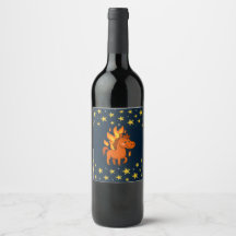 Wine Bottle Label with a red horses
