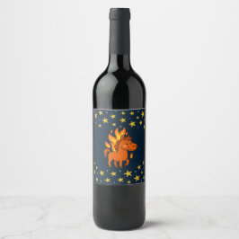 Wine Bottle Label with a red horses Vinflaska Etikett