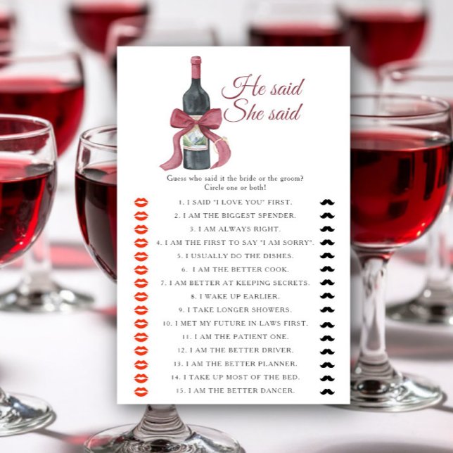 Wine Bridal shower He said she said game (Skapare uppladdad)