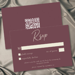 Wine Burgundy Minimalist Höst Bröllop QR-kod OSA Kort