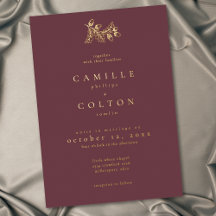 Wine Burgundy Minimalist Leaf Acorn Fall Wedding