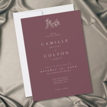 Wine Burgundy Minimalist Leaf Acorn Fall Wedding