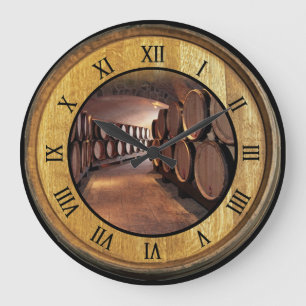 Wine Cellar Clock 01 ~ Wine Barrel Lid Background  Stor Klocka