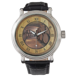 Wine Cellar Watch 01 ~ Wine Barrel Lid Background Armbandsur