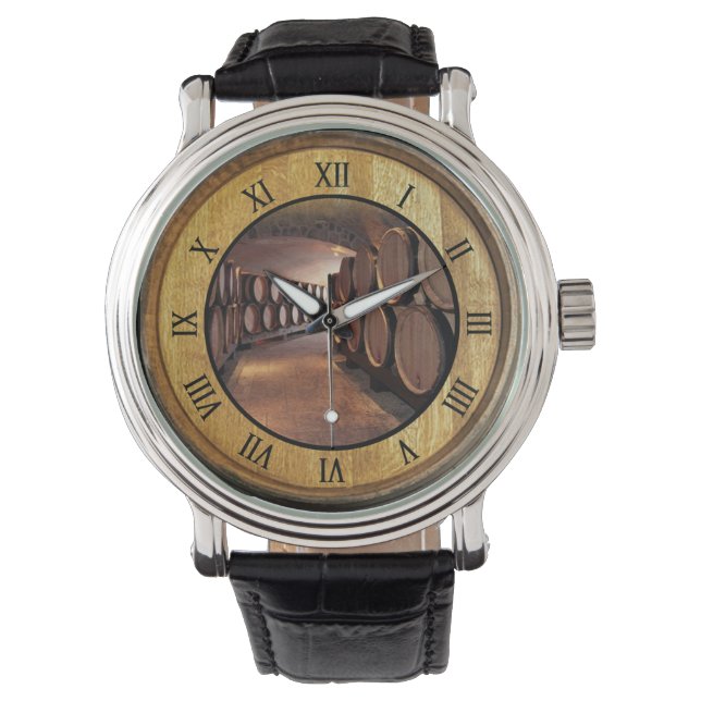 Wine Cellar Watch 01 ~ Wine Barrel Lid Background  Armbandsur (Framsida)