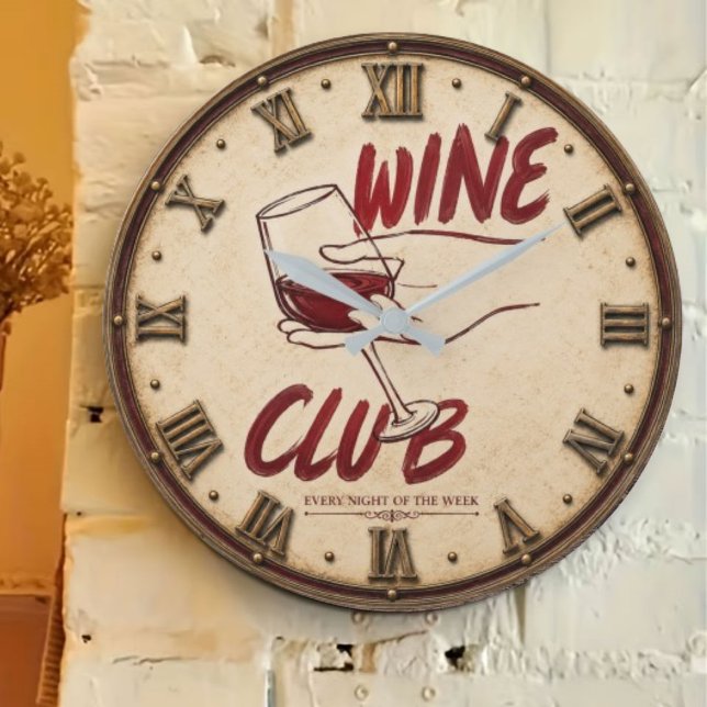  Wine Club Rustic Vineyard Kitchen Home Bar  Stor Klocka (Skapare uppladdad)