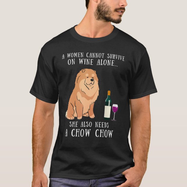 Wine Drinking And Chow Chow Dog  Women Girl T Shirt (Framsida)
