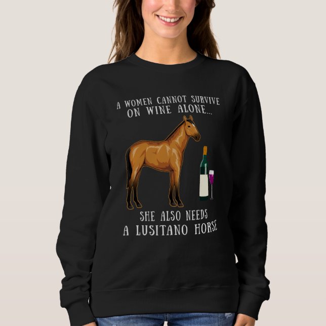 Wine Drinking And Lusitano Horse Riding T Shirt (Framsida)