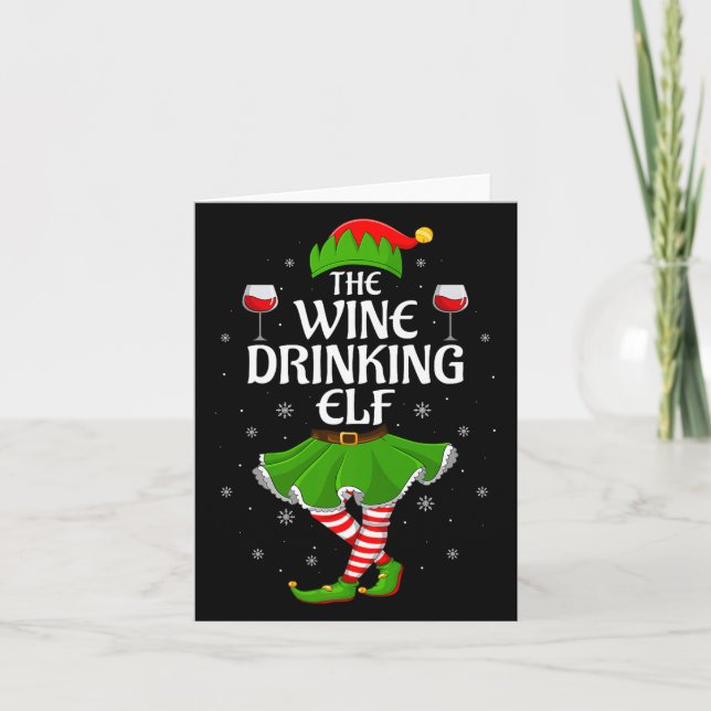 Wine Drinking Elf Christmas Family Girl Women Elf  Kort (Framsida)