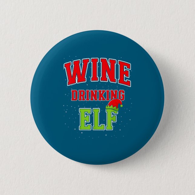 Wine Drinking Elf Christmas Family Matching Group  Knapp (Framsida)