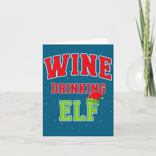 Wine Drinking Elf Christmas Family Matching Group  Kort (Framsida)