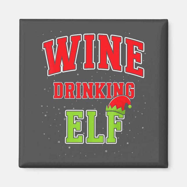 Wine Drinking Elf Christmas Family Matching Group  Magnet (Framsidan)