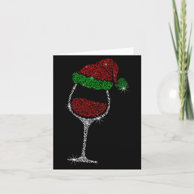 Wine Gl With Santa Hat Wine Lover Christmas Gift  Kort (Framsida)