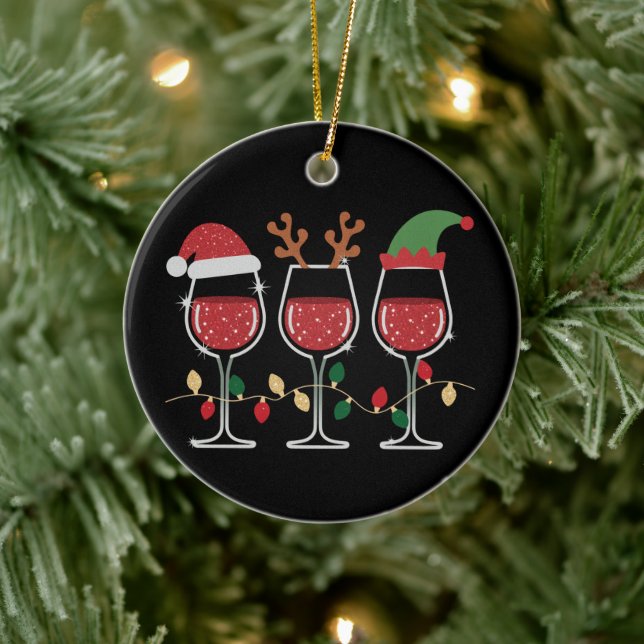 Wine Glass Christmas Lights Xmas Holiday Drinking Julgransprydnad Keramik (Träd)
