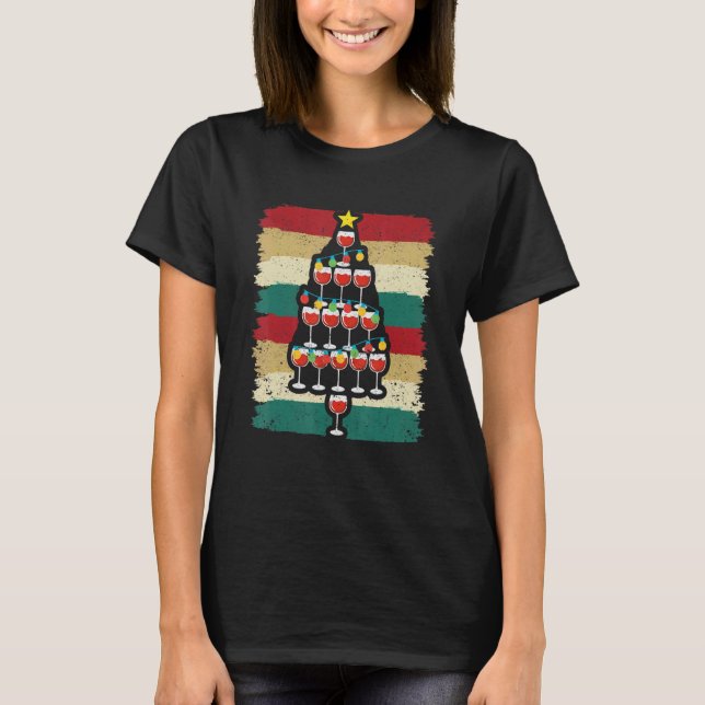 Wine Glass Christmas Tree  Holiday Xmas Season Paj T Shirt (Framsida)