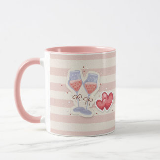 Wine Glass & Heart Pattern – Cute Pastel Love Illu Mugg