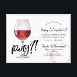 Wine Glass Humor | Icke-Tillfälle Firande Postc Vykort<br><div class="desc">Ibland behöver du bara en ursäkt för att festa. Det här inbjudningskortet har alla element för din tillställning eller icke-tillfälle firande.
Det har ett klassiskt akvarell vinglas med orden "party?!" ovanför. Under finns en plats för din unika information.</div>