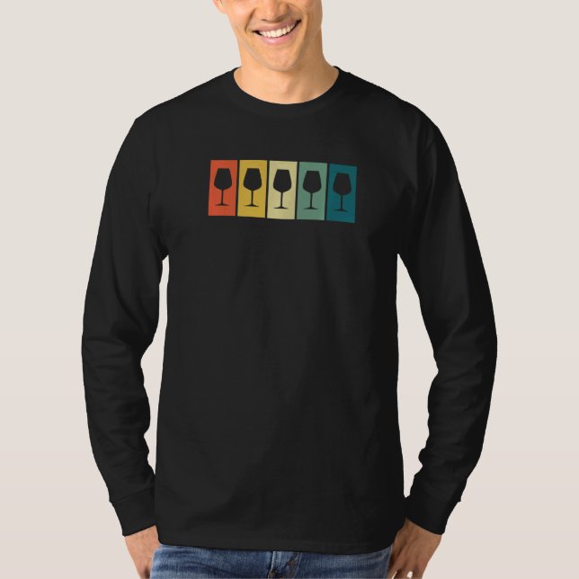 Wine Glass Retro Sunset Wine   T Shirt (Framsida)