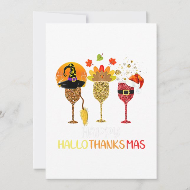 Wine Hallothanksmas Halloween Christmas Thanksgivi Inbjudningar (Framsida)