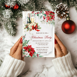 Wine Holly Berry Poinsettia Company Jul Inbjudningar