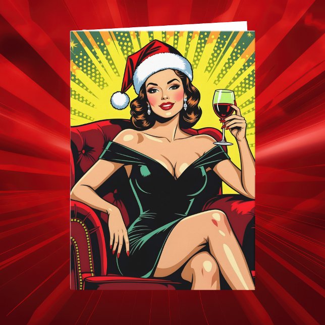 Wine Humor | Personalized Retro Pop Art Christmas Helgkort (Skapare uppladdad)